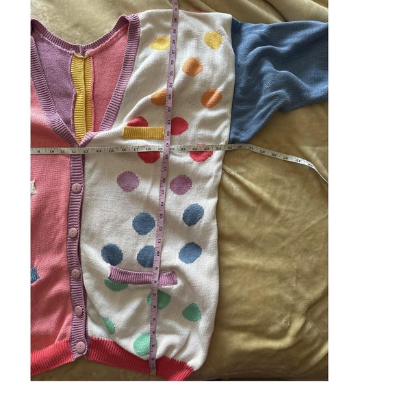 Birds of Paradise Oversized Pastel Colorblock Polka Dot Cardigan Knit Sweater XL - Picture 6 of 8